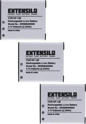Produktbild von EXTENSILO 3x Akku kompatibel mit Casio Exilim EX-ZS10BE, EX-ZS10PK, EX-ZS15, EX-ZS10RD, EX-ZS10SR, EX-ZS20 Kamera (630 mAh, 3,7 V, Li-Ion)