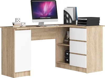 Produktbild von Eck-Schreibtisch AKORD B20 rechts Sonoma-Eiche Front Weiß B155 x H77 x T85 cm