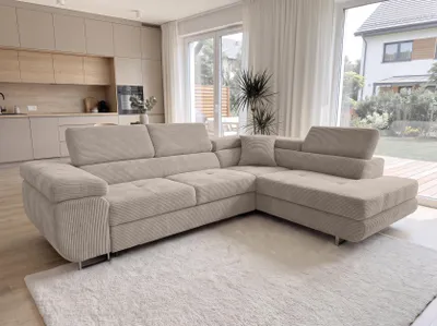 Produktbild von AX LIVING Konak Cord-Schlafsofa R in Beige 276 cm breit, Bettkasten, Kopfstützen