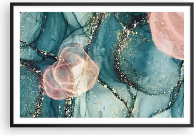 Produktbild von Gerahmtes Poster - Schwarzer Rahmen - Flüssigkeit Gold Rosa - 91,5x61 cm - Wand Bild - Wanddeko - Wandbilder - Kunstposter - Wandposter - Bilderrahmen - Bilder - Kunstdruck - P2BAA91x61-4817