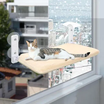 Productafbeelding van Famanu kattenbed voor vensterbank - comfortabel ligvlak, lichtgrijs