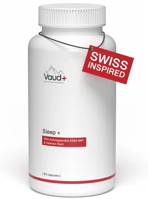 Produktbild von Vaud Sleep Support - Natürliches Schlaf Supplement für Entspannung und Nachtruhe - Mit KSM-66 Ashwagandha, Baldrian, Hopfen & Kamille - Unterstützt