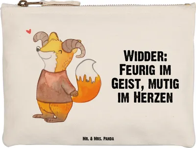 Produktbild von Mr. & Mrs. Panda Kosmetiktasche Widder Astologie Größe M - Weiß - Geschenk, Sternzeichen, kosmetiktäschchen, Täschchen, Tierkreiszeichen, Schminktasche, Astrologie, Pouch