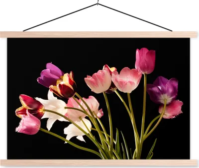 Produktbild von MuchoWow® Textilposter Stillleben - Tulpen - Farben 60x40 cm mit holzfarbenen Rahmen - Bilder
