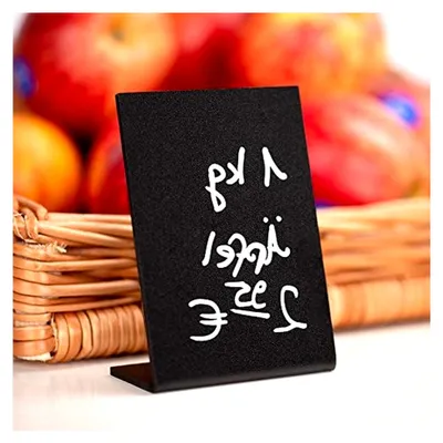 Produktbild von 10 Stück Tisch-Kreidetafeln DIN A6 – beschreibbare Menü- und Angebotstafeln für die Gastronomie – beidseitig nutzbar im Hoch- und Querformat – inklusive weißem Kreidestift – wiederbeschreibbar