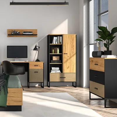 Produktbild von Jugendzimmer Set 4-teilig CASPER-131 mit Schreibtisch in schwarz, braun
