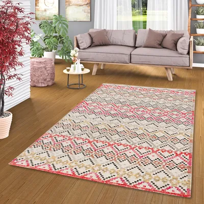 Produktbild von Kurzflor Designer Teppich Modern Vintage Orient Muster, Größe:160x230 cm, Design:Bunt Stripes