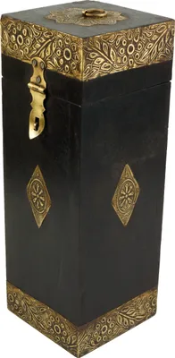 Produktbild von Weinflaschen Holz Box mit Messingverzierungen, Geschenkverpackung Weinflasche Geschenkbox, Weinbox, Wein Kiste - Modell 2, Braun, 32*12*12 cm, Dosen, Boxen & Schatullen
