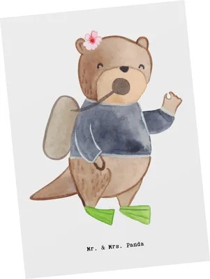 Produktbild von Mr. & Mrs. Panda Postkarte Taucherin Herz - Weiß - Geschenk, Fotokarte, Postkarten, bildkarte, Ansichtskarte, Grußkarte