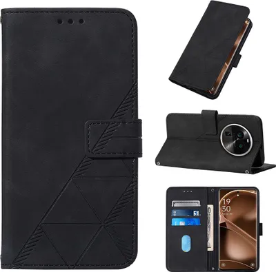 Obrázek produktu pro Flipové kožené pouzdro pro Oppo Find X6 Pro peněženkový design pouzdro s embosováním, držákem karet a stojánkem černé