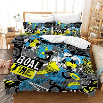 Obrázok produktu pre Obliečky 220 x 240 cm, pre detskú izbu, mikrovlákno bavlna, 2 obliečky na vankúš 50 x 75 cm, futbal
