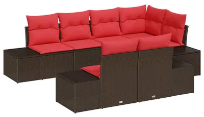 Productafbeelding van vidaXL Tuinset met 7 zitplaatsen, bruin en rood, van polyrotan