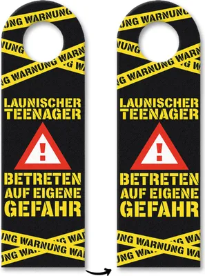 Produktbild von Warnung Launischer Teenager Türhänger 3er Set mit Warnzeichen in schwarz