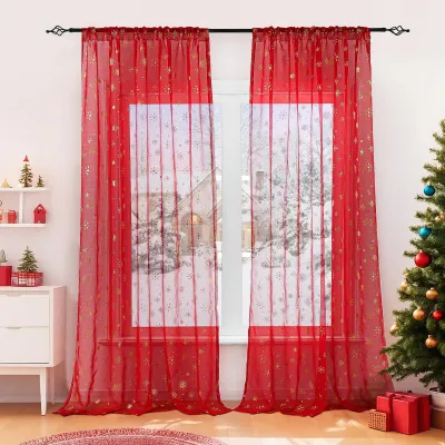 Weihnachtsvorhänge rot transparent 2er-Set 140x245 cm