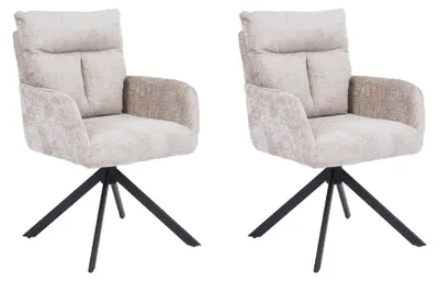 Produktbild von HOME DELUXE Esszimmerstuhl mit Armlehne ALUNA Chenille - 2er Set Beige I Küchenstuhl, Polsterstuhl, Designstuhl, Armlehnstuhl, Armlehne, Lehne, Gepolstert, Edel, Modern, Retro, Hochwertig, Weich, Stilvoll, Pflegeleicht, Wohnzimmer, Drehfunktion