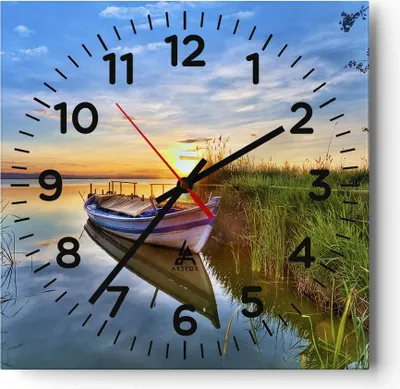 Produktbild von Wanduhr - Quadrat - Glasuhr - See Boot Wasser - 30x30cm - Schleichendes Uhrwerk - Lautlos - zum Aufhängen bereit - Dekoration Modern - Wanddekoration aus Glas - C4AC30x30-3950