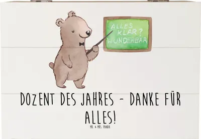 Produktbild von Mr. & Mrs. Panda Schatulle Dozent des Jahres 22 x 15 cm - Weiß - Geschenk, Danke sagen, Aufbewahrungskiste, Aufmerksamkeit, Holztruhe, Dankbarkeit, fotobox, Dankeschön