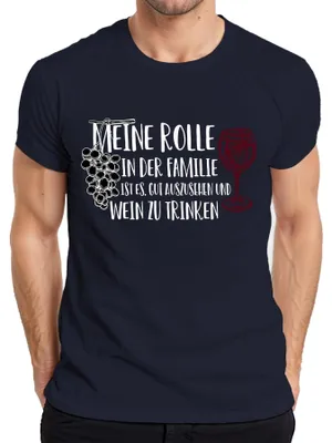 Obrázek produktu pro Tričko s potiskem "Rodina, víno, humor", pánské, tmavě modré, velikost M