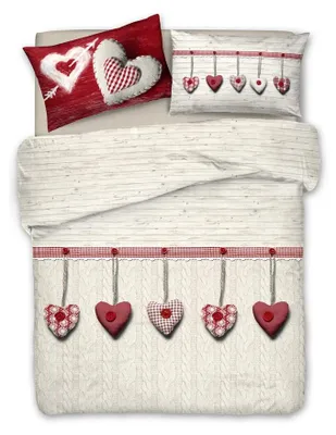 Bettwäscheset Doppelbett, 100% Baumwolle, 250x200 cm, 2 Kissenbezüge, Herz-Motiv