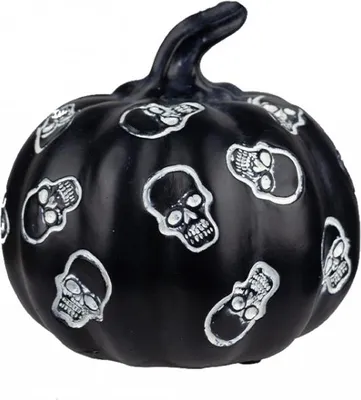 Produktbild von Schwarzer Kürbis mit weißen Totenköpfen für Halloween 13cm