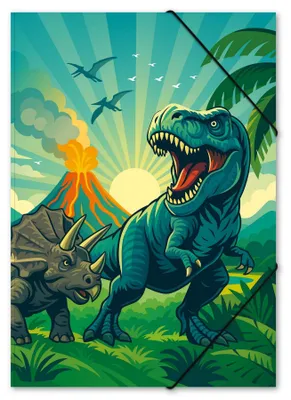 Produktbild von ITENGA Gummizugmappe Zeichenmappe A3 Karton Motiv Dinosaurier - DINO WORLD