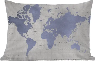 Produktbild von MuchoWow® Outdoor Kissen - Weltkarte - Blau - Meer - 60x40 cm - Wetterfest - Lounge Kissen - Zierkissen - Kissen für Innenräume