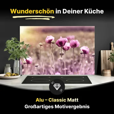 Produktbild von Spritzschutz Küchenrückwand aus Aluminiumverbund in Matt 100x60 cm - Lila Mohnblume
