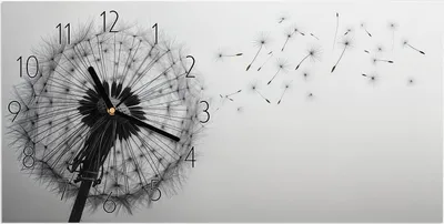 Produktbild von Wanduhr aus Glas mit Motiv Pusteblume im Wind- 60 x 30 cm - inkl. Aufhängesystem