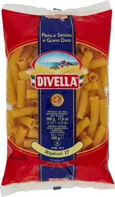 Obrázek produktu pro Divella 17 - Rigatoni, Rigatoni, Krátké těstoviny, 500 g, 9 min, 355 kcal, 1508 kJ
