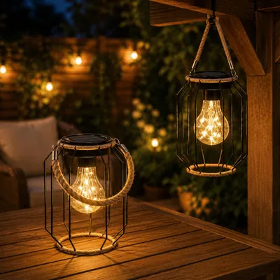 Produktbild von LUMILED 2 Stück Solarlampe für Außen Hängend & Stehend Solar Laterne Vintage mit Dekorative Leuchtmittel Warmweiß Metall Solarleuchte mit Dämmerungssensor IP44 Garten Balkon und Terrasse Rasen Hof