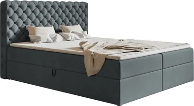 Produktbild von Boxspringbett 180x200 cm Doro - Doppelbett mit Matratze & Topper - Chesterfield Design, Glamour, Zwei Bettkästen - Samtstoff (Dunkelgrau - Jasmine 96)