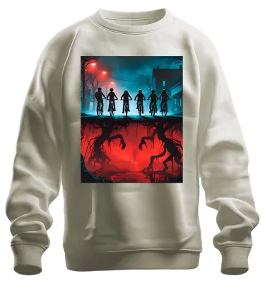 Imagen del producto de Sudadera con cuello redondo, estilo retro de los años 80, diseño "Upside Down" (al revés), ideal para niños, uni, color natural, talla 3XL