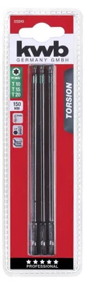 Produktbild von kwb Torsion Bit Set, 3 Stück(e), Torx, T10, T15, T20, Stahl, 150 mm, 25,4 / 4 mm (1 / 4")