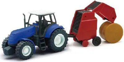 Produktbild von Blauer Traktor mit Rundballenpresse, NEW05685B, Maßstab1/32, NEWRAY