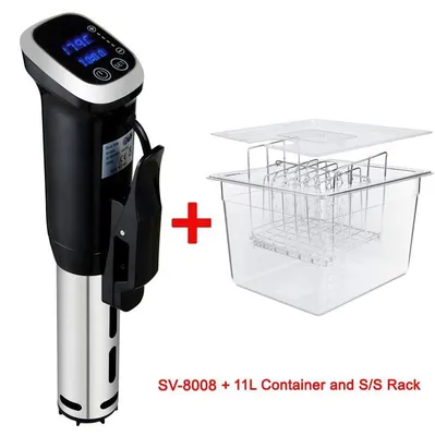 Produktbild von Sous-Vide-Stick - SV-8008 - IPX7 wasserdicht, 1200 W, LED-Display, Digitaler Timer, >6 l, 220 V EU-Stecker - Mit Behälter und Gestell