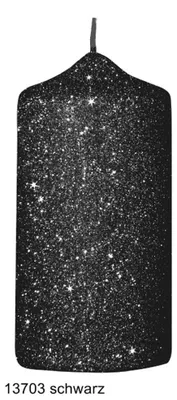 Produktbild von Glamour Glitter Stumpenkerzen Schwarz 150 x Ø 70 mm, 4 Stück