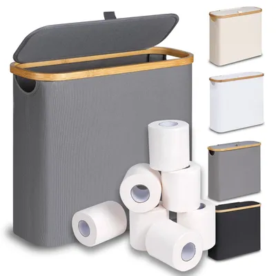 Produktbild von Toilettenpapierhalter Toilettenpapieraufbewahrung Klopapierhalter - 17 x 6,7 x 15 cm - Bambus und Oxford-Gewebe - Für 9 bis 12 Rollen - Grau