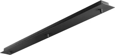 A black linear ceiling rail with three mounting points.