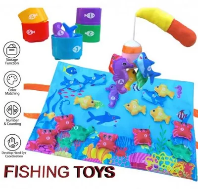 Produktbild von ein weiches Lernbuch, ein faltbares Fischteppich und ein Spielmat.
