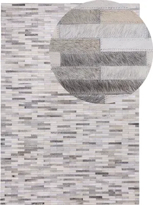 Produktbild von BELIANI Teppich Grau Echtleder 140 x 200 cm Kurzflor Modern Handgefertigt Rechteckig