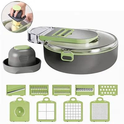Produktbild von Gemüsehobel & Gemüseschneider, 8-in-1 mit 8 auswechselbaren Klingen, ideal für Kartoffelchips, Zwiebeln, Gurken – Küchenhelfer für Zuhause