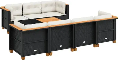 Produktbild von vidaXL 8-tlg. Garten-Sofagarnitur mit Kissen Schwarz Poly Rattan