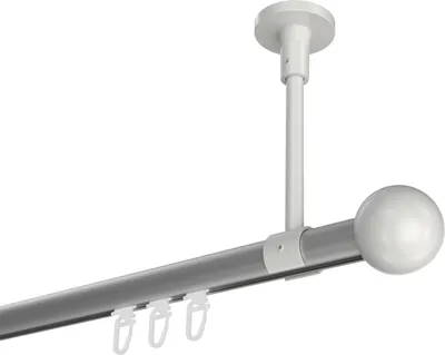Produktbild von Interdeco Innenlaufstange / Gardinenstange mit Innenlauf Silbergrau / Weiß, Typ Sonette Luino (Kugel) Deckenmontage, 20 mm Ø 1-läufig, 520 cm