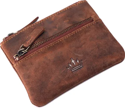 Produktbild von Schlüsseletui Damen und Herren Schlüsseltasche, Echtes Leder, 2 Taschenfächer mit Reißverschluss und zusätzlich mit einen Schlüsselanhänger
