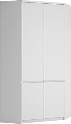 A white corner wardrobe with four doors.
