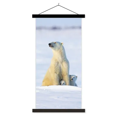 Produktbild von MuchoWow® Textilposter Eisbär - Schnee - Jungtiere 60x120 cm mit schwarzem Rahmen - Magnete