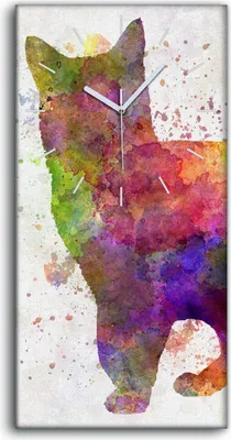 Produktbild von Wandkunst Leinwand Bild Uhr Geräuschlos 30x60 Gemälde Abstrakte Kunst Tier Katze - weiße Hände