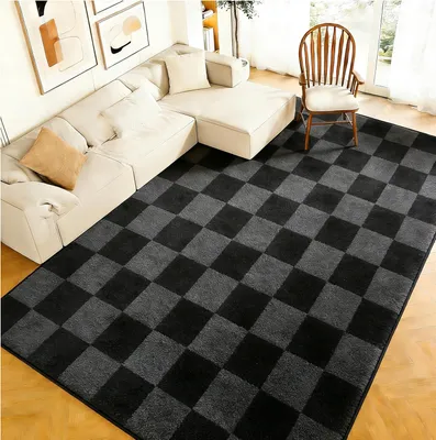 Immagine prodotto di Tappeto a motivi geometrici, morbido, 160x220 cm, bianco e nero, ideale per soggiorno e camera da letto