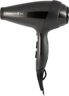 A black Remington Silk hairdryer is shown against a white background.