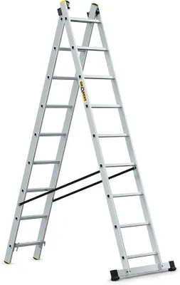 Produktbild von Pro Aluminium-Leiter - Stark und langlebig - Verzinkte Haken - EN-131 Standard - Ergonomische Konstruktion - 2-Element - 2x9 Sprossen 150 kg Belastbarkeit - 47 x 379 x 11,5 cm
